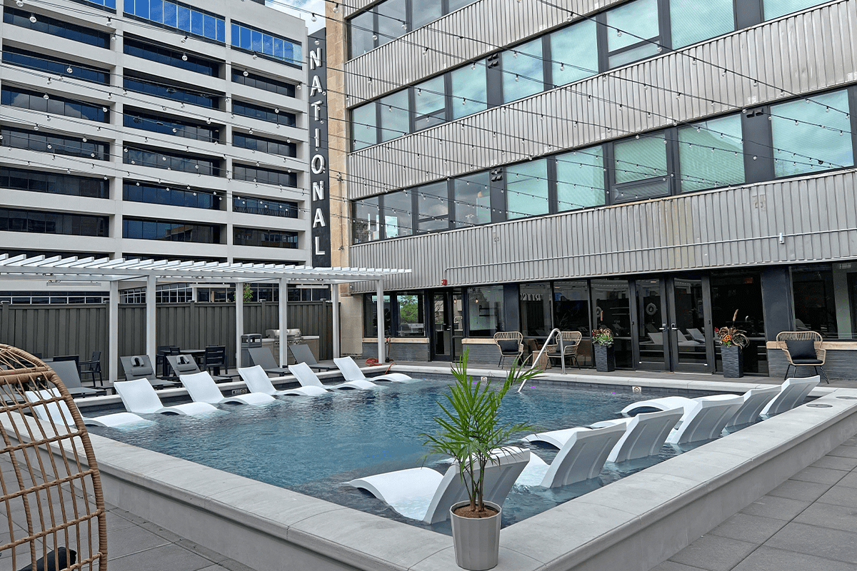 Second-floor pool and lounge area